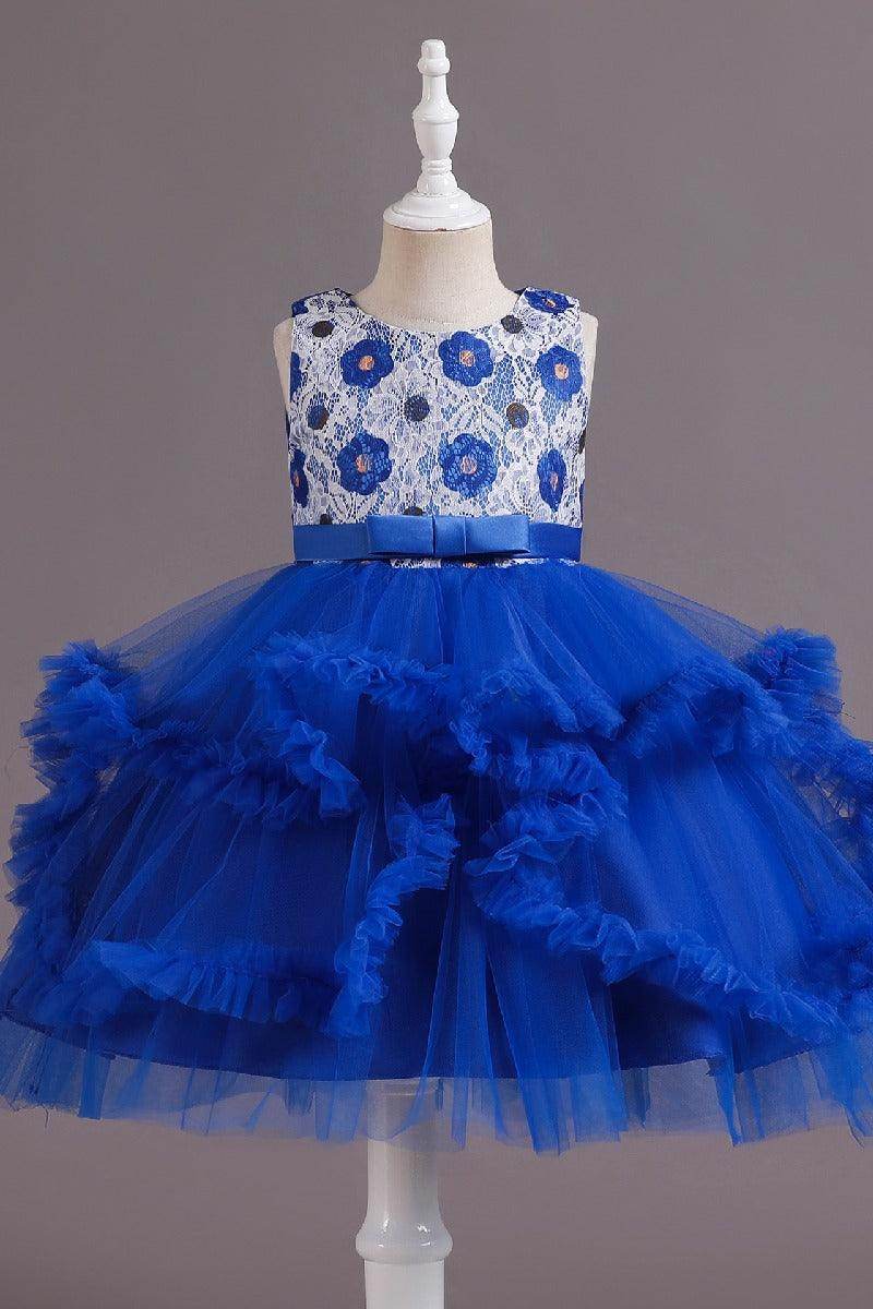 A-Line Scoop Neck Printed lace/Tulle Flower Girl Dresses With Cascading Ruffles 677572994905 - COCOMELODY